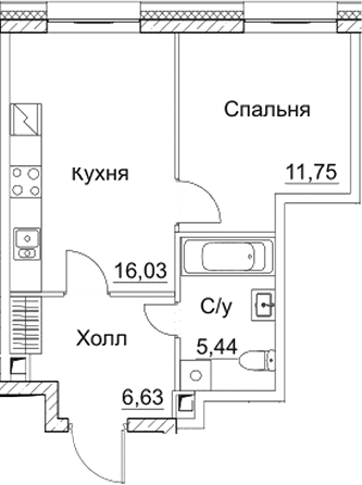 Планировка — СЕЗАР СИТИ, 2-комн., 40 м²
