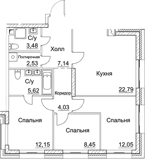 Планировка — СЕЗАР СИТИ, 4-комн., 78 м²