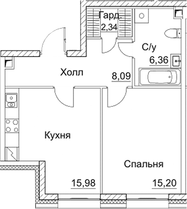 Планировка — СЕЗАР СИТИ, 2-комн., 48 м²