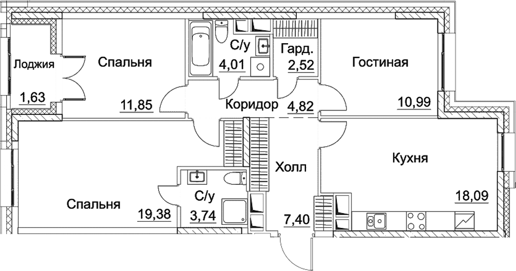 Планировка — СЕЗАР СИТИ, 4-комн., 83 м²