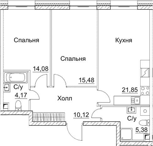 Планировка — СЕЗАР СИТИ, 3-комн., 71 м²