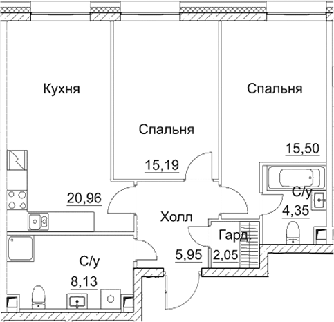 Планировка — СЕЗАР СИТИ, 3-комн., 72 м²