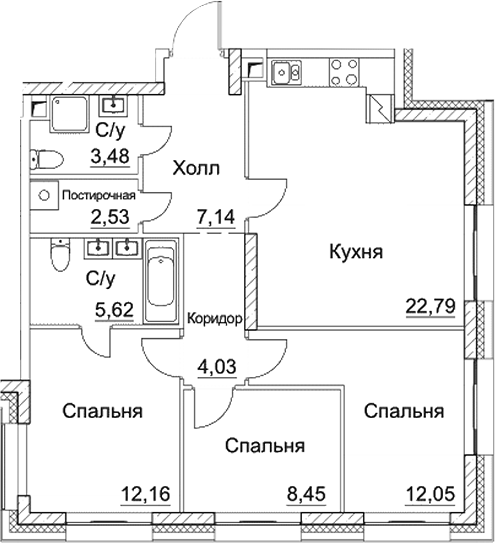 Планировка — СЕЗАР СИТИ, 4-комн., 78 м²