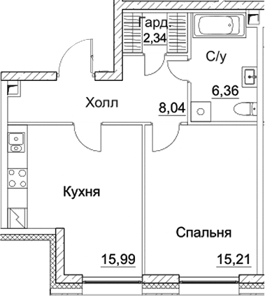 Планировка — СЕЗАР СИТИ, 2-комн., 48 м²