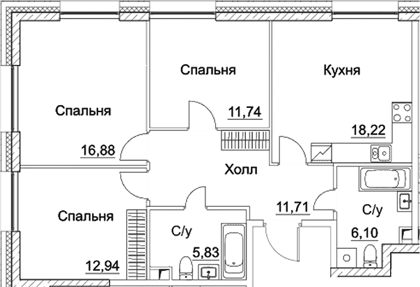 Планировка — СЕЗАР СИТИ, 4-комн., 83 м²