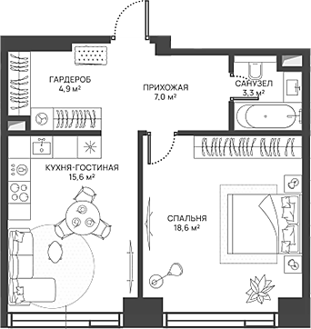 Планировка — СВЕТ, 2-комн., 49 м²