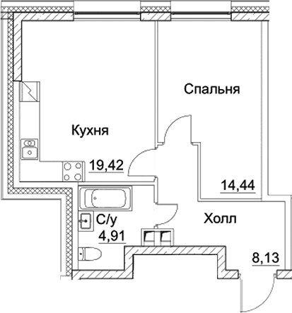 Планировка — СЕЗАР СИТИ, 2-комн., 47 м²