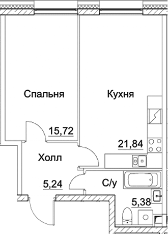 Планировка — СЕЗАР СИТИ, 2-комн., 48 м²