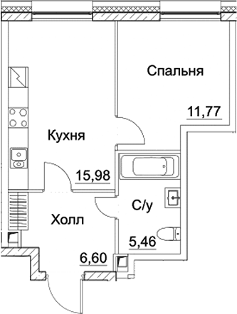 Планировка — СЕЗАР СИТИ, 2-комн., 40 м²