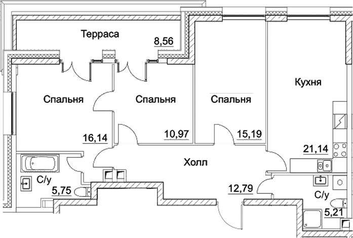 Планировка — СЕЗАР СИТИ, 4-комн., 87 м²