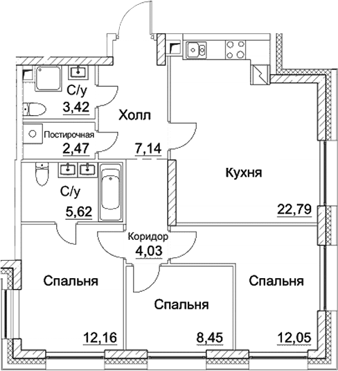 Планировка — СЕЗАР СИТИ, 4-комн., 78 м²