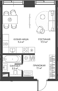Планировка — СВЕТ, Студия, 33 м²