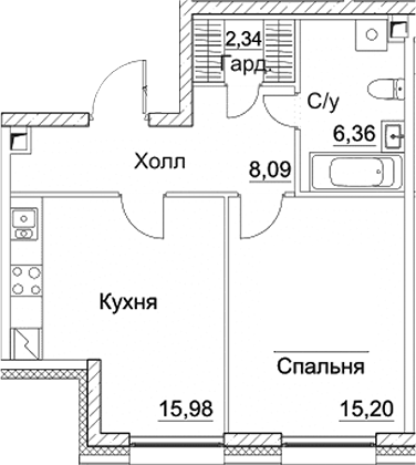 Планировка — СЕЗАР СИТИ, 2-комн., 48 м²