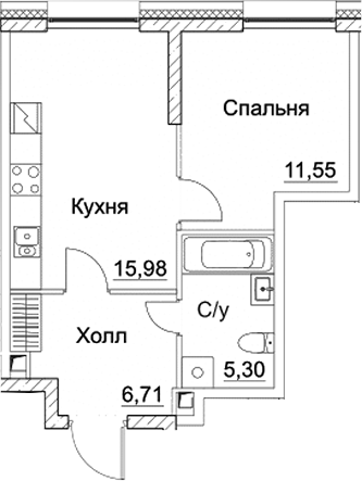 Планировка — СЕЗАР СИТИ, 2-комн., 40 м²