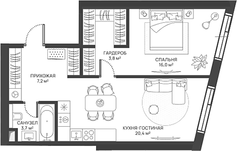 Планировка — СВЕТ, 2-комн., 51 м²