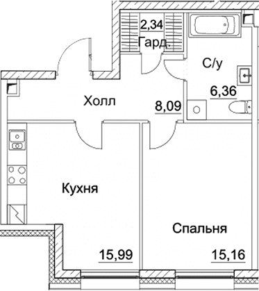 Планировка — СЕЗАР СИТИ, 2-комн., 48 м²