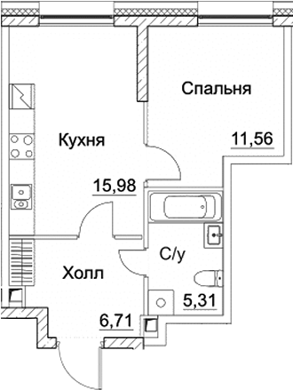 Планировка — СЕЗАР СИТИ, 2-комн., 40 м²