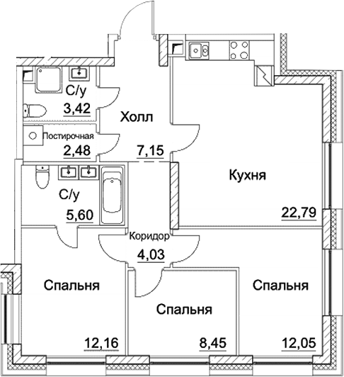 Планировка — СЕЗАР СИТИ, 4-комн., 78 м²
