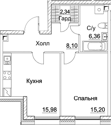 Планировка — СЕЗАР СИТИ, 2-комн., 48 м²