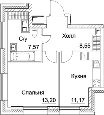 Планировка — СЕЗАР СИТИ, 1-комн., 40 м²