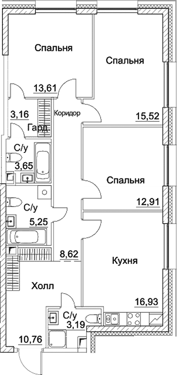 Планировка — СЕЗАР СИТИ, 4-комн., 94 м²
