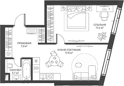 Планировка — СВЕТ, 2-комн., 46 м²