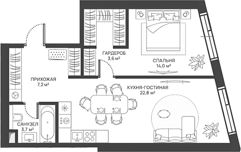 Планировка — СВЕТ, 2-комн., 51 м²
