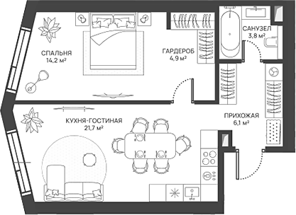 Планировка — СВЕТ, 2-комн., 51 м²