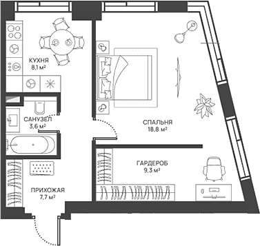 Планировка — СВЕТ, 1-комн., 48 м²