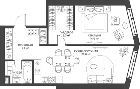 Планировка — СВЕТ, 2-комн., 54 м²