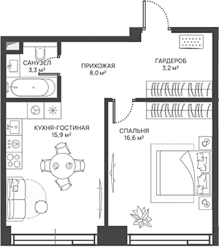 Планировка — СВЕТ, 2-комн., 47 м²