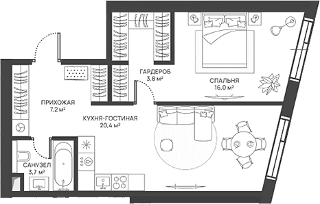 Планировка — СВЕТ, 2-комн., 51 м²