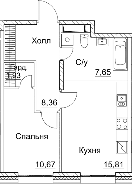 Планировка — СЕЗАР СИТИ, 2-комн., 44 м²