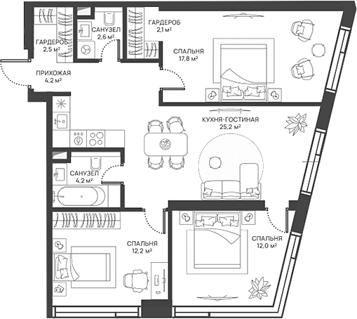 Планировка — СВЕТ, 4-комн., 83 м²