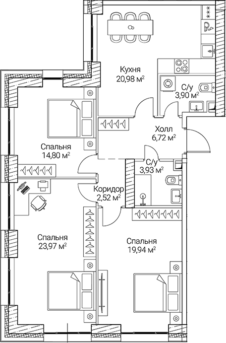 Планировка — СЕЗАР СИТИ, 4-комн., 97 м²