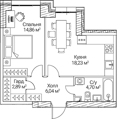 Планировка — СЕЗАР СИТИ, 2-комн., 47 м²