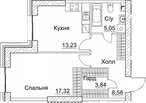 Планировка — СЕЗАР СИТИ, 1-комн., 48 м²