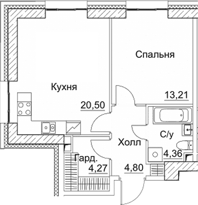Планировка — СЕЗАР СИТИ, 2-комн., 47 м²