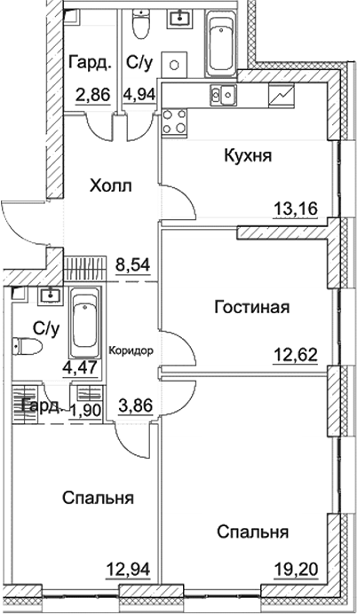 Планировка — СЕЗАР СИТИ, 3-комн., 84 м²