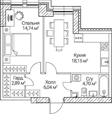 Планировка — СЕЗАР СИТИ, 2-комн., 47 м²