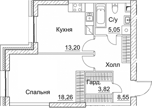 Планировка — СЕЗАР СИТИ, 1-комн., 49 м²