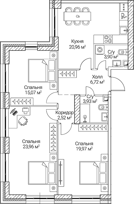 Планировка — СЕЗАР СИТИ, 4-комн., 97 м²