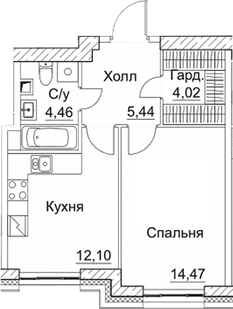 Планировка — СЕЗАР СИТИ, 1-комн., 40 м²
