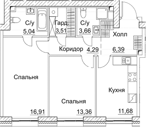 Планировка — СЕЗАР СИТИ, 2-комн., 65 м²
