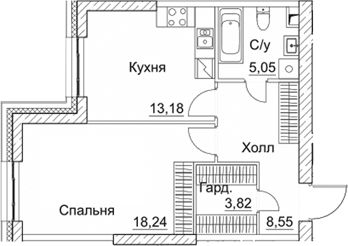 Планировка — СЕЗАР СИТИ, 1-комн., 49 м²