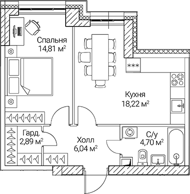 Планировка — СЕЗАР СИТИ, 2-комн., 47 м²