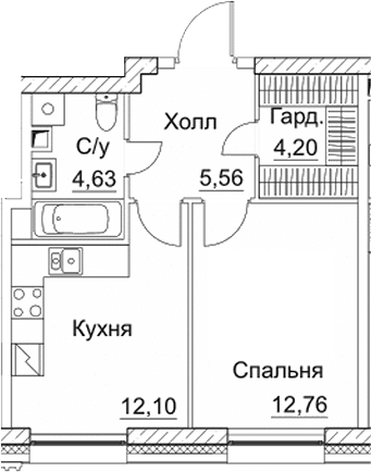Планировка — СЕЗАР СИТИ, 1-комн., 39 м²