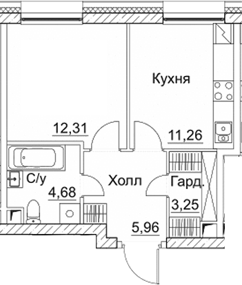 Планировка — СЕЗАР СИТИ, 1-комн., 37 м²
