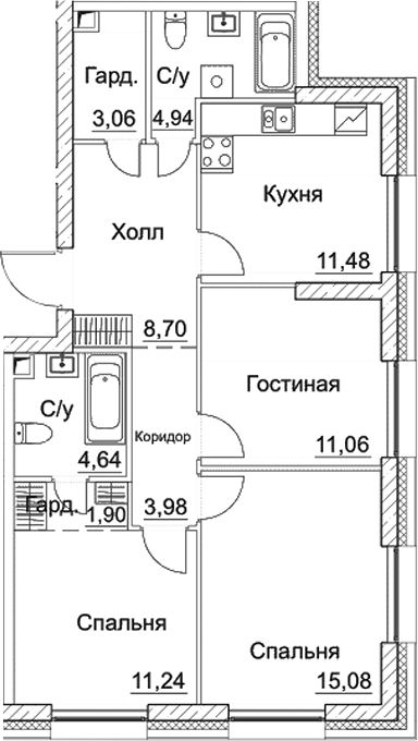 Планировка — СЕЗАР СИТИ, 3-комн., 76 м²