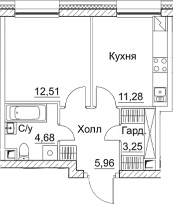 Планировка — СЕЗАР СИТИ, 1-комн., 38 м²